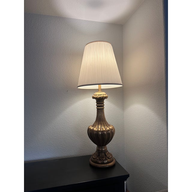 1960s 1960's Lynard of California Giltwood Urn Table Lamp With Pleated Shade - 41" Grand Scale For Sale - Image 5 of 8