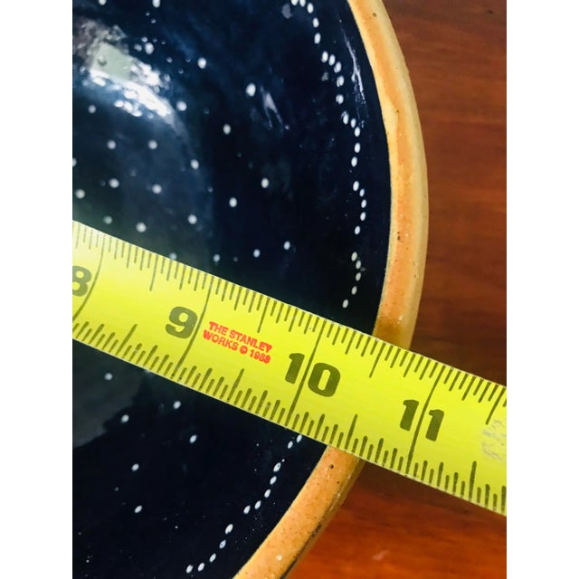 Country Rustic Navy Blue Polka Dot Yellowware Mixing Bowl For Sale In Boise - Image 6 of 7