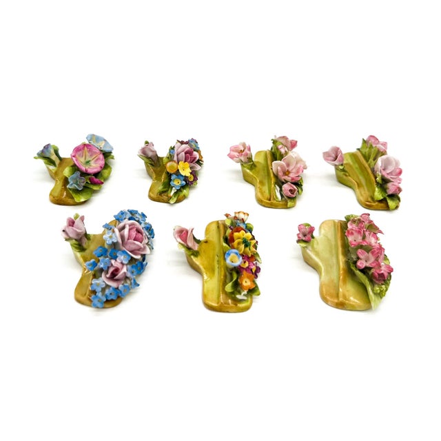 Antique European Dresden Hand-Decorated Floral Porcelain Place Card Holders, Set of 7 – Flower, Romantic / Victorian Revival For Sale - Image 13 of 18