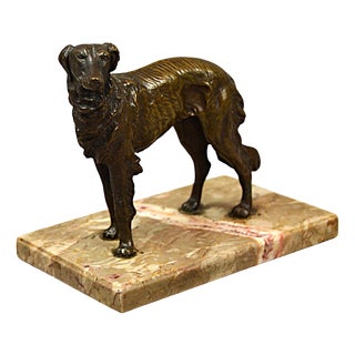 Art Deco Bronze Sculpture of a Russian Borzoi Hound on a Marble Base, 1920s-1940s For Sale