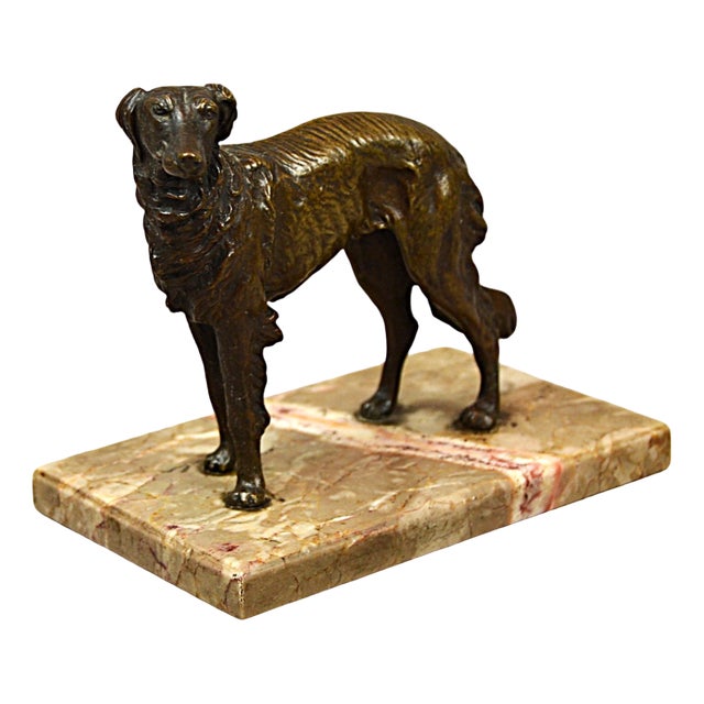 Art Deco Bronze Sculpture of a Russian Borzoi Hound on a Marble Base, 1920s-1940s For Sale