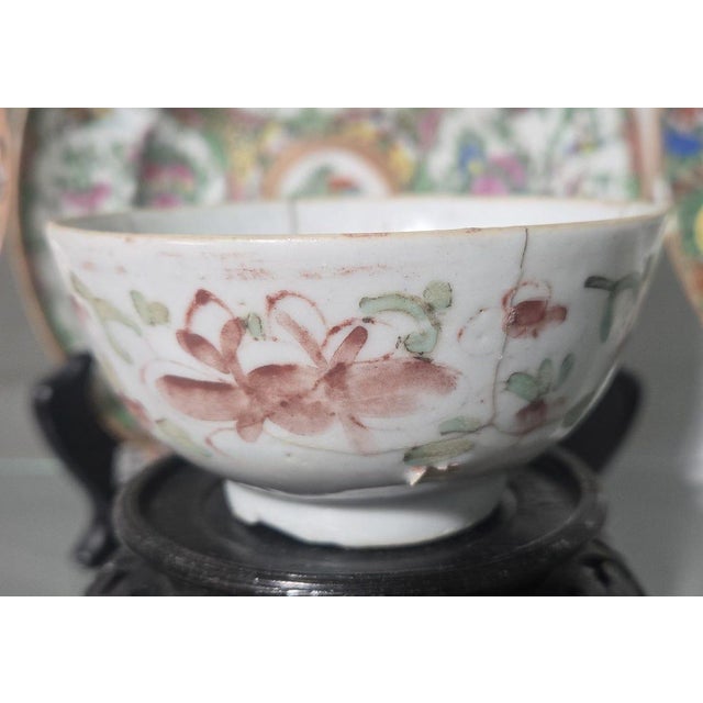 Antique Chinese Famille Rose Porcelain Tea Bowl, 19th Century (10cm x 5cm)  Condition: Cracked (Sold "As Is"). This is a...