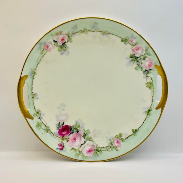 Early 20th Century Mint & Pink Pastel Rose Plate For Sale In Jacksonville, FL - Image 6 of 8