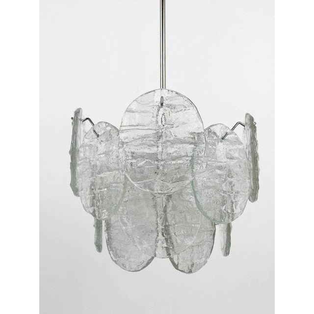 Mid-Century Blatt Ice Glass Disc Chandelier from Kalmar, Austria, 1960s For Sale - Image 3 of 11