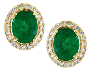 6 Carat Oval Shape Emerald and Diamond Post Back Earrings 14 Karat Yellow Gold