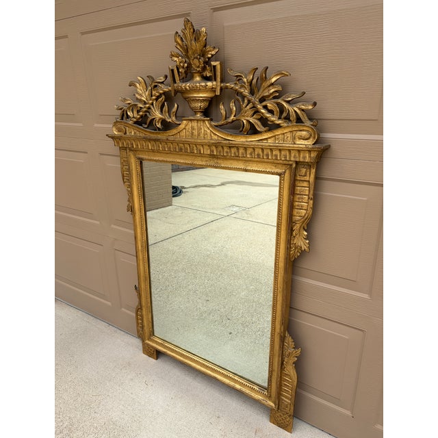 French Provincial 19th Century Italian Neoclassical Giltwood Mirror With Carved Urn and Foliage For Sale - Image 3 of 13