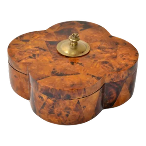 R & Y Augousti Style Jewelry Decorative Box Tobacco Leaves Hardwood Bronze Ibex