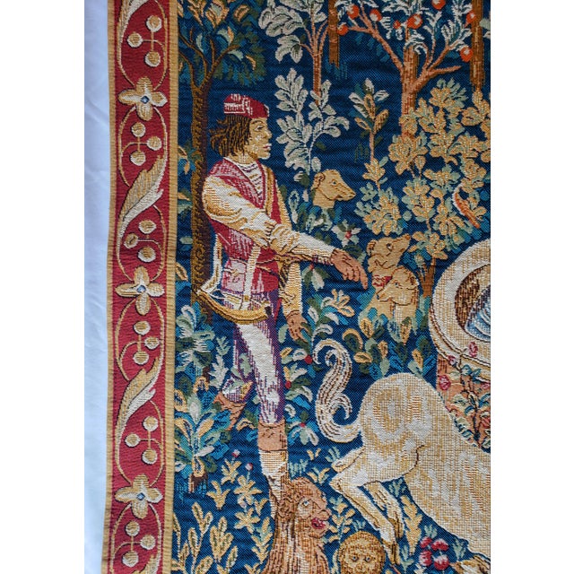 Medieval Style Unicorn at the Fountain Wall Tapestry, 1990s For Sale - Image 12 of 12