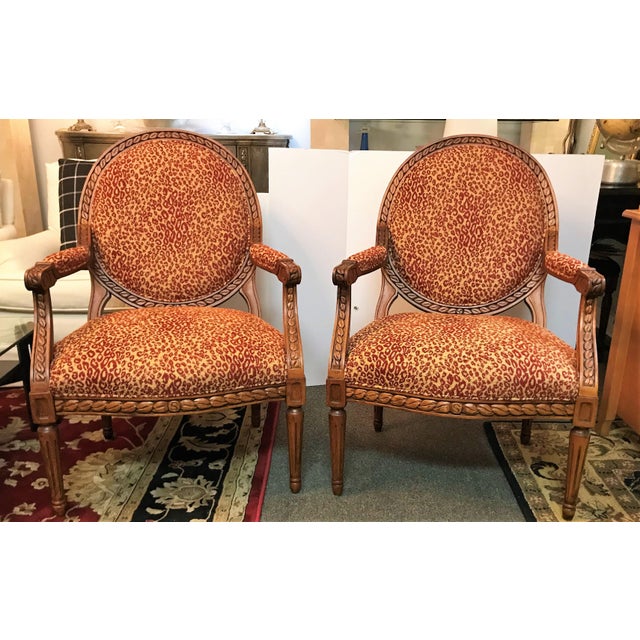 Leopard Print Side Chairs With Wood Harp Back Detail - a ...