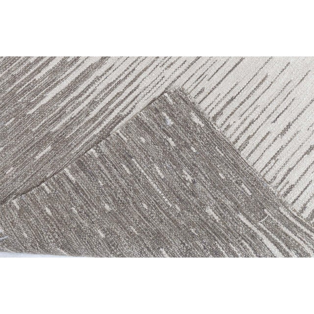 Taupe Abstract Modern Striated Flatweave Rug In Taupe And Beige "Pluvial" For Sale - Image 8 of 8