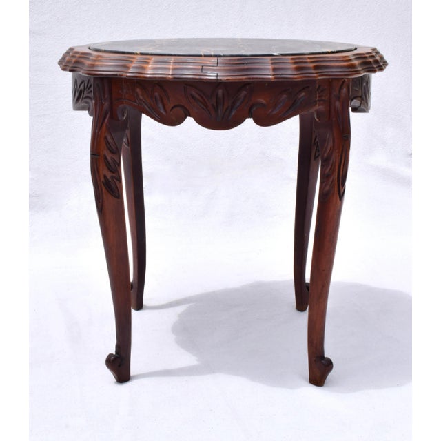 French Country Portoro Marble Antique Side Drink Table For Sale - Image 3 of 7