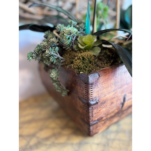 Spanish White Orchid Succulent Moss Faux Plant Arrangement For Sale - Image 3 of 9