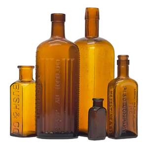 Vintage Amber Apothecary Bottles - Group of 5