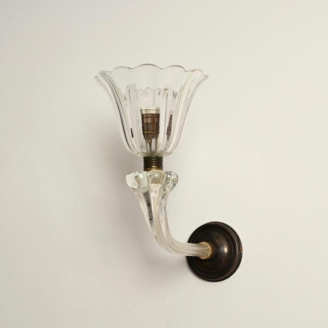 Large Murano Glass and Bronzed Brass Flower Sconces from Barovier, Italy, 1940s, Set of 2 For Sale - Image 9 of 13