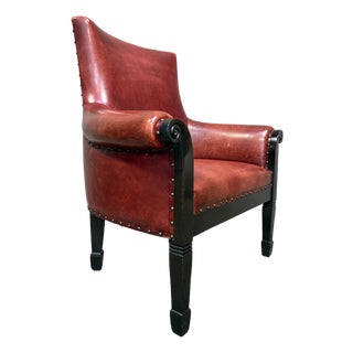 Vintage Leather Club Chair Oxblood Red Nailhead Regency Designer For Sale