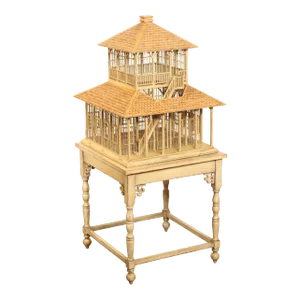Victorian Style Two-Piece Wooden Bird House on Stand