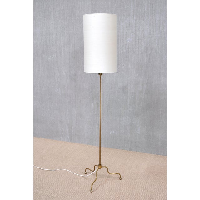 Swedish Modern Floor Lamp in Brass and Cream Silk Shade from FMK Belysning, Sweden, 1950s For Sale - Image 10 of 10