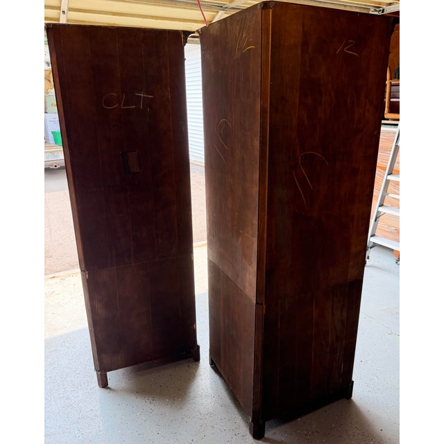 Vintage Walnut Corner Cupboards With Arched Bubble Glass & Reversible Plate-Groove Shelves For Sale In Chicago - Image 6 of 11