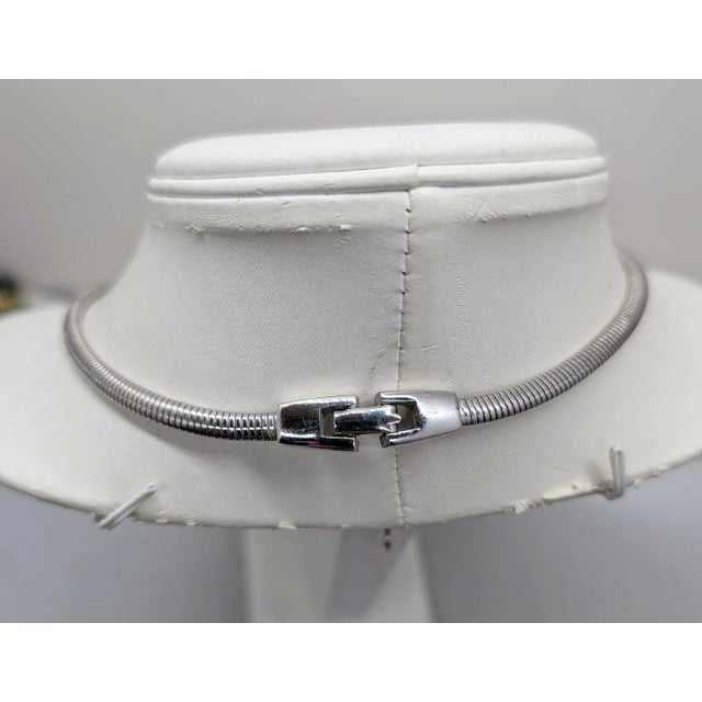 Metal Vintage Signed Givenchy Rhodium Plated Navy Butterfly & Flower Collar Necklace For Sale - Image 7 of 10