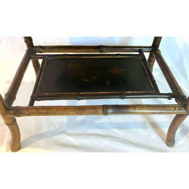 Late 19th Century Antique Scorched Bamboo Folding Trays Tea Table For Sale - Image 5 of 18