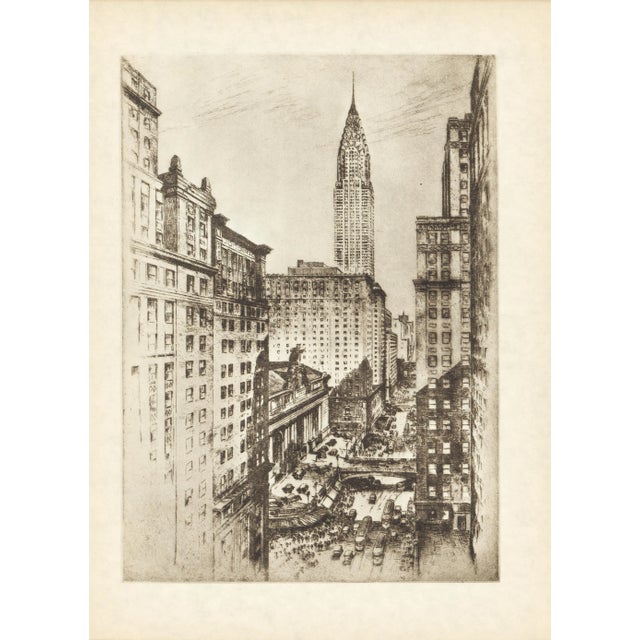 "Midtown Canyon" (42nd Street, Chrysler Building) 1939 New York Etching by Anton Schutz For Sale