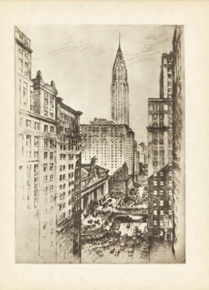 "Midtown Canyon" (42nd Street, Chrysler Building) 1939 New York Etching by Anton Schutz