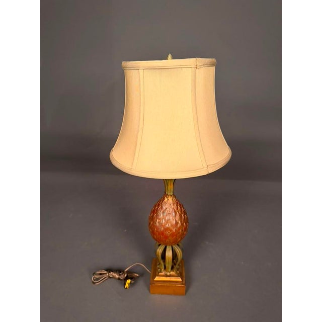 French Early 20th Century French Pineapple Motif Table Lamp in Wood, Brass & Steel, Circa 1920 For Sale - Image 3 of 11