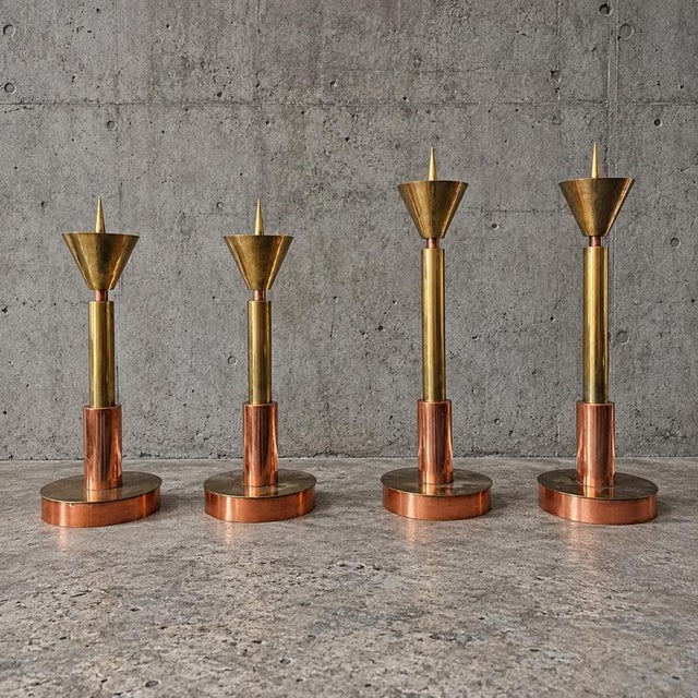 Large Postmodern Candleholders in Copper and Brass, 1970s, Set of 4 For Sale - Image 11 of 11