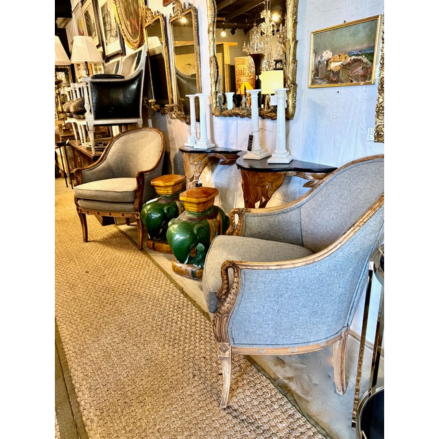 Pair Empire-Style Barrel-Back Bergeres, C. 1935-1940's For Sale - Image 12 of 13