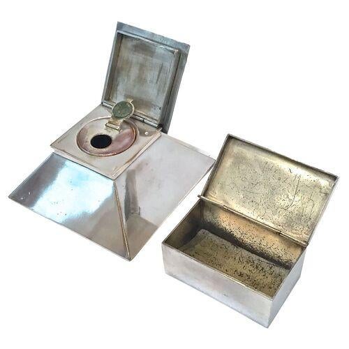 Antique Art Deco Silver Cameo Desk Set For Sale In Atlanta - Image 6 of 9