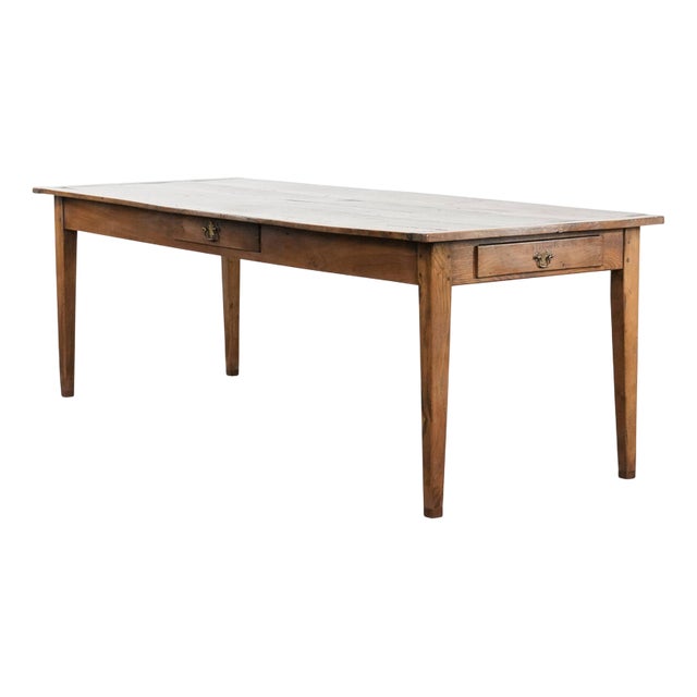 Antique French Oak Farmhouse Dining Table with Drawers For Sale