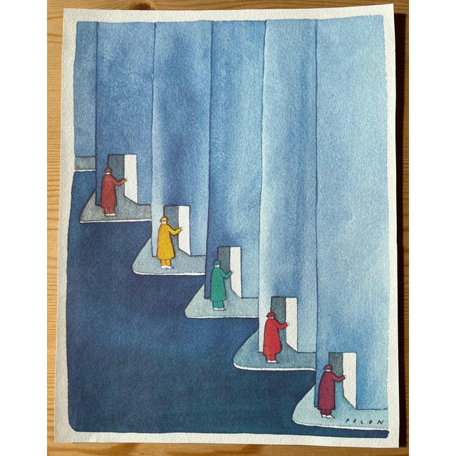 Jean-Michel Folon (1934-2005) A Door Opens Color heliogravure Signed in the plate On vellum, 18 x 24 cm (approx. 7 x 9...