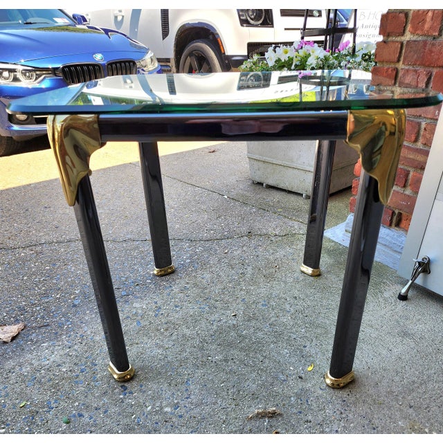 Post Modern Gun Metal, Brass & Glass Side Table For Sale - Image 4 of 12