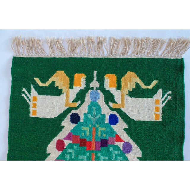 Mid 20th Century Vintage Handwoven Kilim Wool Christmas Tree W/ Angels Tapestry For Sale - Image 5 of 6