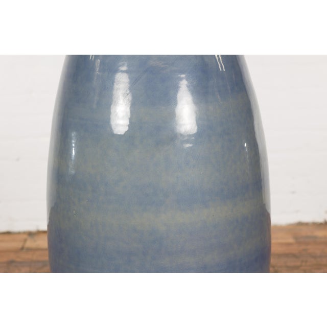 Artisan Made Prem Collection Tall Blue Glazed Vase with Striated Motifs For Sale - Image 9 of 12