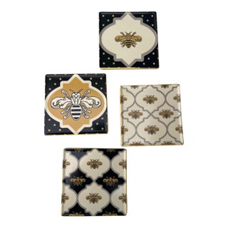 Late 20th Century Mackenzie-Childs Queen Bee Coasters Ceramic Trivet Coasters - Set of 4 For Sale
