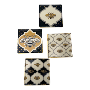 Late 20th Century Mackenzie-Childs Queen Bee Coasters Ceramic Trivet Coasters - Set of 4