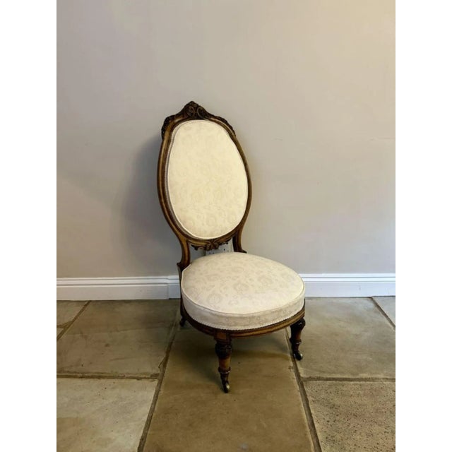 Antique Victorian Carved Walnut Ladies Chair, 1860s For Sale - Image 10 of 10