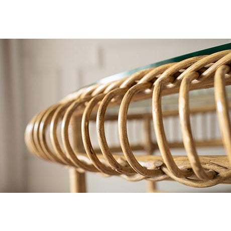 Early 21st Century Vintage Coastal Boho Round Rattan and Glass Coffee Table For Sale - Image 5 of 10