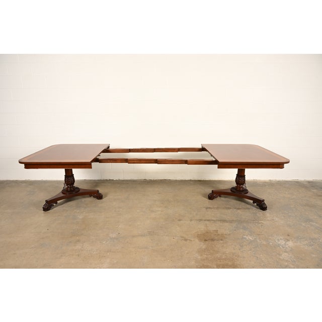 Baker Furniture Regency Banded Mahogany Double Pedestal Extension Dining Table, Newly Refinished For Sale In South Bend - Image 6 of 15