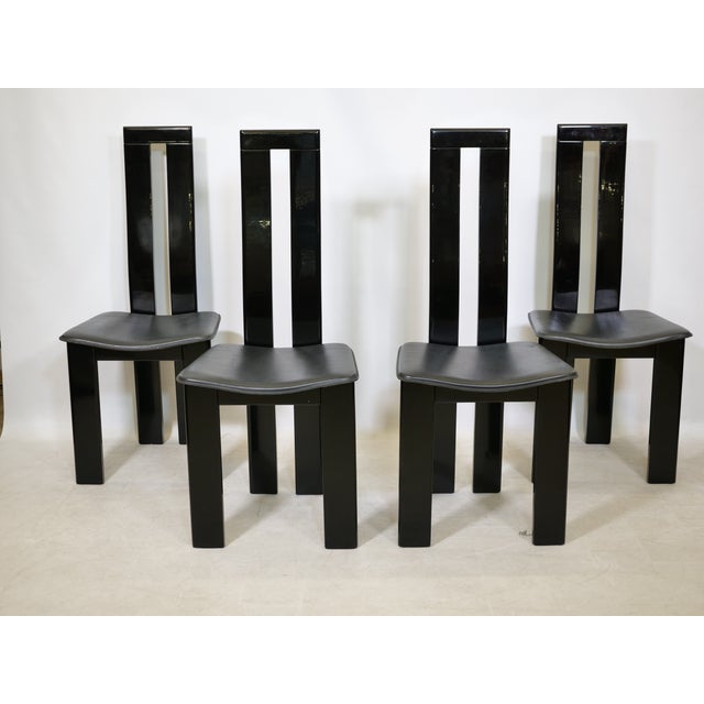 Postmodern Dining Chairs in Black Lacquered Beechwood by Pietro Costantini, 1970s, Set of 4 For Sale - Image 9 of 12