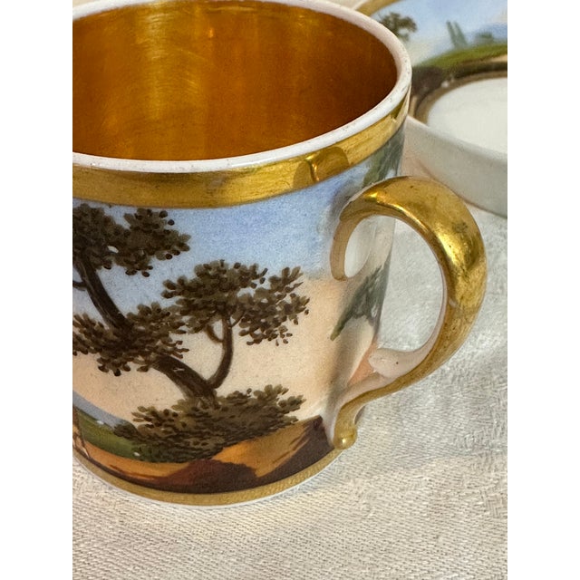 Antique Old Paris Porcelain Coffee Cup & Deep Saucer, Hand-Painted Landscape, Circa 1810 For Sale - Image 10 of 13