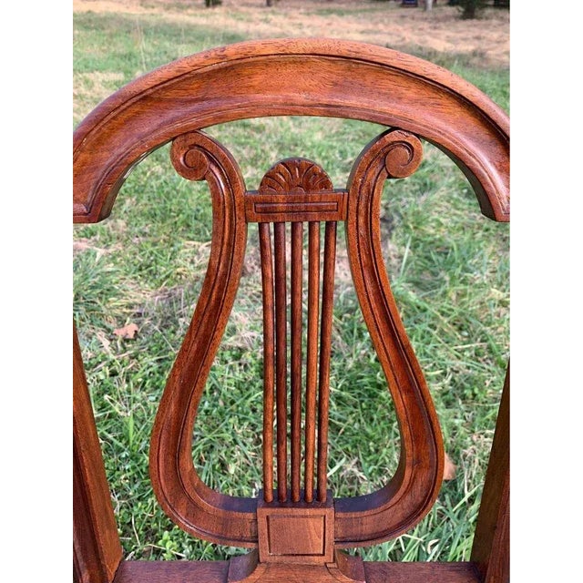 19th Century 19th Century Louis XVI Style Walnut Lyre Splat Side Chairs- a Pair For Sale - Image 5 of 13