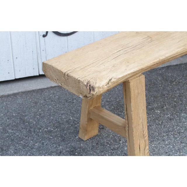 Tan Rustic Bleached Wood Farmhouse Bench For Sale - Image 8 of 11