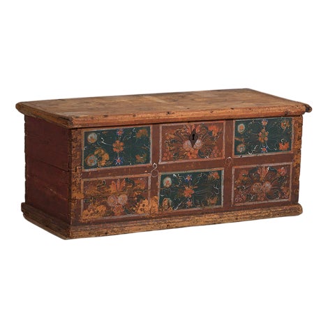 Antique Storage Trunk with Floral Decoration, 1895 For Sale