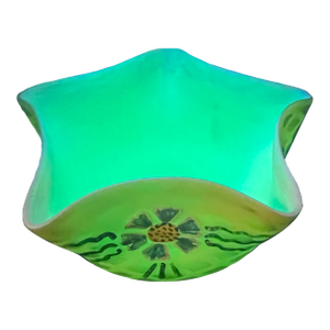 Antique Webb Victorian Uranium Satin Glass Ruffled Bowl Uv Reactive Floral 4.75”