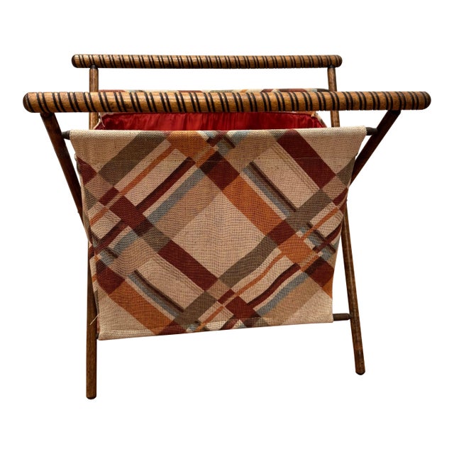 Vintage Mid-Century Modern Boho Chic Collapsible Sewing Basket/Magazine Rack For Sale