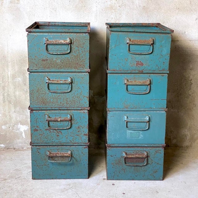 Vintage Stackable Industrial Metal Crates, 1950s, Set of 8 For Sale - Image 4 of 7