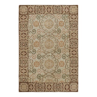 Rug & Kilim’s Custom Transitional Beige Brown and Blue Wool and Silk Rug – “cartagena” For Sale