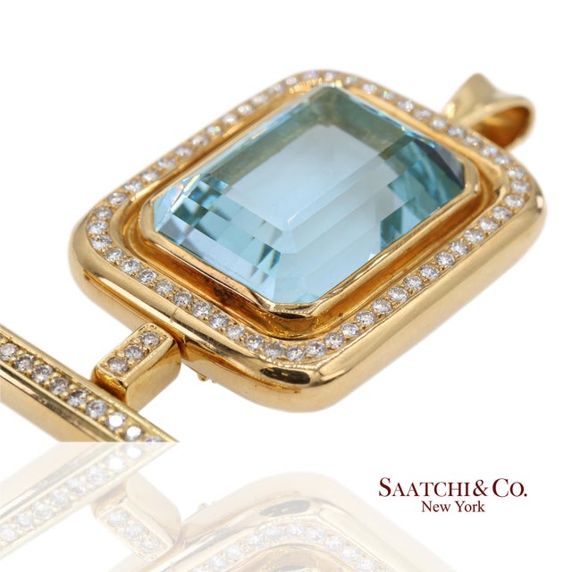 Gia 60 Ct Aquamarine and 4 Ct Diamond 18k Yellow Gold Convertible Pendant Brooch For Sale - Image 11 of 17
